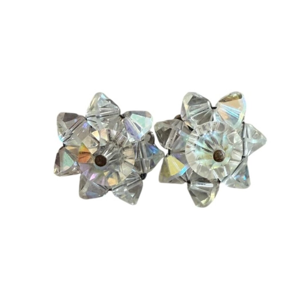 Vintage AB Aurora Borealis clip on earrings Trivoli